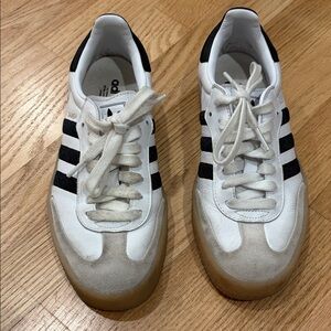 Adidas Women’s White and Black Sneakers - Samba with thick gum sole size 38